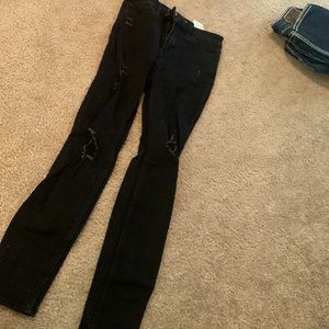 Black hollister high waisted distressed jeans
